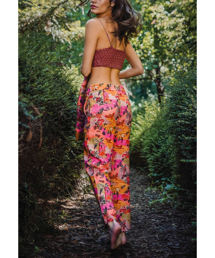 PANTALON LINO NICK PRINT ROSA